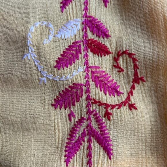 Curations Womens Kaftan Duster Yellow Embroidered Swim Cover Up Boho Gauze NWT - Picture 7 of 10